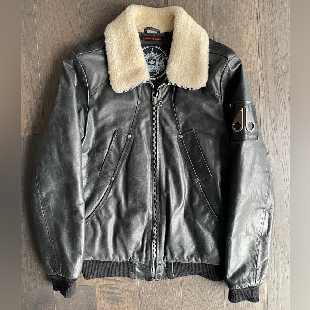 Moose Knuckles leather aviator jacket